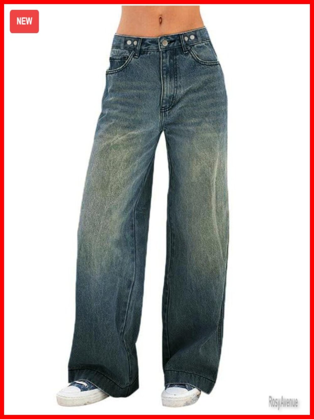 EMMIOL Wide Leg Baggy High Waist Stretch Boyfriend Denim Jeans Pants